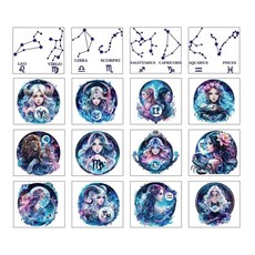 GLOBLELAND 18장 9.9x9.1cm(3.9x3.6인치) 재미있는 타로 문지르는 전사 다채로운 할로윈 해골 꽃병 홈 데칼 꽃 컵 트랜스퍼 스티커 가구 유리 아트 공예 장, 별자리