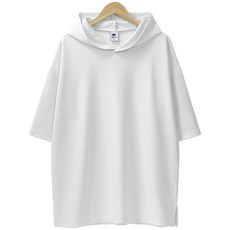 엠제이스타 남녀공용 링크프리 구김없는 엠보 반팔 후드 티셔츠 오버핏 옆트임 후드티