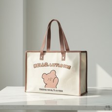 에브리굿 귀여운 캐릭터 타포린 지퍼 가방, 1개, 브라운