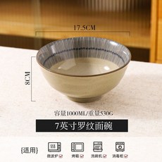 臺灣出貨 日式拉麵碗 陶瓷碗 湯碗 陶瓷飯碗 麵碗 鬥笠碗 牛肉麵碗 碗公, 7英寸羅紋面碗, 1個