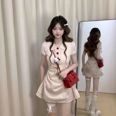 學院風娃娃領連衣裙夏季2025新款兒童條紋襯衫裙夏裝女孩公主裙子