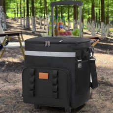 비비드 벌브 3중 단열 이동식 쿨러백 보냉카트 캐리어 35L, 블랙, 1개