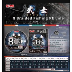 【開心釣具】SAME 莎美 武士 X8 PE線 100米 6連結 慢速鐵板 船釣 路亞 鯛魚頭, 1個, 1.0