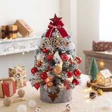 桌面迷你植絨聖誕樹套裝45cm 60cm粉色送燈christmastree聖誕節裝飾, 60cm豪華版雪樹紅色套餐+燈泡串