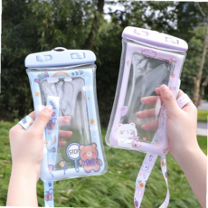 핸드폰방수케이스 (싸더라) 귀여운 스마트폰 에어쿠션 방수팩 에어튜브, 케릭터줄 블루