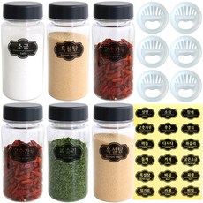 홈메이드 젖병소재 트라이탄 양념통 레터링 세트, 1개, 양념통 350ml(6P) + 양조절중간캡 6p + 라벨스티커 18종