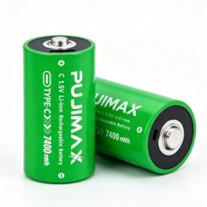 PUJIMAX C형 건전지 알카라인 1.5V 7400mWh (TPC) 충전식 리튬배터리 건전지 플래시라이트 장난감 투광등용, 1개, 4개입
