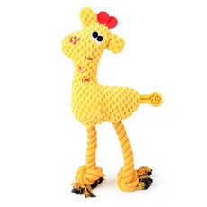 棉繩長頸鹿造型寵物玩具，耐咬磨牙發聲，毛絨小鹿啾啾玩具，貓狗通用, 黃色, 1個