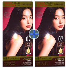 1+1 댕기머리 뉴골드 한방 칼라 크림 염색약 7호 흑색, 2개