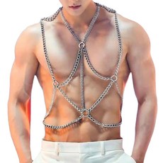 남자 신체 가슴 체인 섹시한 바디 체인 하네스 다층 바디 체인 조절 가능한 가슴 체인 남성 클럽 착용 의상