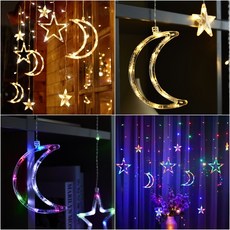 ssunder world 星星與月亮 USB型 室內裝飾花環 LED燈泡 12入 + 遙控器 + 收納袋, 暖白光