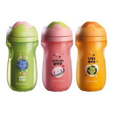 Tommee Tippee Superstar 단열 빨대 병 12개월 이상 266ml(9온스) 3팩 흘림 방지 트레이너 음료병 누출 방지 및 흔들림 방지 물림 방지 및 BPA 프리, 핑크, 그린, 오렌지