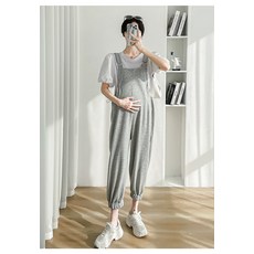 봄 여름 긴팔 티셔츠 멜빵바지 세트 빅사이즈 넉넉한 핏