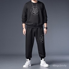 優選150公斤大尺碼男裝圓領春秋男士大碼套裝衛衣運動褲寬鬆兩件套長袖長褲加肥加大胖子透氣套頭套裝