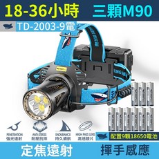 微笑鯊 TD2003 三燈強光感應頭燈 超亮LED 露營/釣魚/照明頭燈, 1個, 9電【微笑鯊正品 TD-2003頭燈】