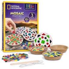 내셔널 지오그래픽 모자이크 예술 및 공예 키트 아동용 - 3개의 유리 타일 아트 프로젝트를 만들기 위한 키트 타일 템플릿 석고 등 포함 미술 용품 159966, Mosaic Craft Kit