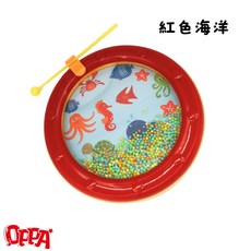 OPPA 海浪鼓 八吋 鯨魚 海底世界 附棒 玩具鼓 波浪鼓 奧福 律動 幼兒樂器, 紅色海洋世界, 1個