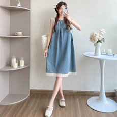 FIRSGIRL 여성 루즈핏 임부복 민소매 데님 원피스