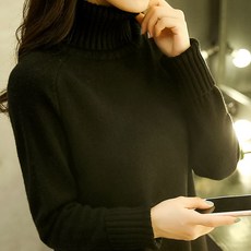 터틀넥 화이트 스웨터 여성용 바닥 셔츠 2022 년 새로운 가을과 겨울 폭발 여성 두꺼운 느슨한 내부 니트, 블랙, 1개