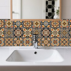 PVC 타일 시트지 세트 다양한 패턴 방수 주방 욕실 리폼 장식 10x10cm 9가지 다른 디자인 1세트 총 36개, 컬러 빈티지 꽃