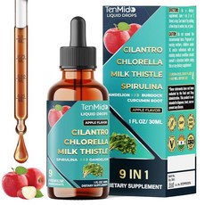 Tenmido 9in1 고수 팅크 - 클로렐라 밀크 씨슬 스피루리나 민들레 우엉 뿌리 커큐민 마늘 생강이 함유된 허브 추출물 액체 보충제 30ml 29.6ml(1액, 1개, 1개