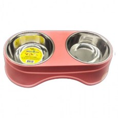 강아지 스텐 케어 더블 식기 핑크 1P 2구 분리 세척 물그릇, 1개, 상세페이지 참조
