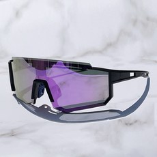 앤시오 스포츠 고글 변색 편광 선글라스, 1개, 블랙테 퍼플 편광렌즈