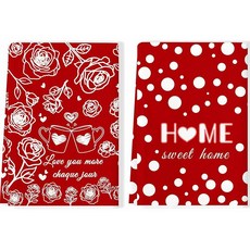 ECLATIS TiLEG 레그en 발렌타인 데이 키친 타월 2개 세트 45.7 x 66cm18 26인치 레드 화이트 손으로 그린 로즈 폴카 도트 접시 타월 흡수성 극세사 홈, Lineartpolkadots