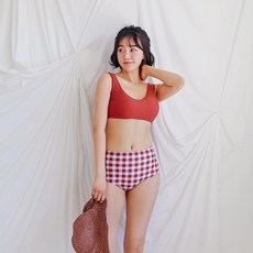 VERAF 女款素色泳衣+格紋泳褲套裝