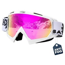 BATFOX 스키 고글 OTG 남성 여성용 스노보드 고글 스노우 고글 남성용 스노우보드 청소년용 100% 자외선 차단 김 서림 방지 미끄럼 방지 스트랩, 퓨어 퍼플 화이트