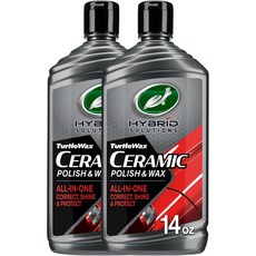 터틀 왁스 하이브리드 솔루션 세라믹 자동차 광택제 및 가벼운 스크래치 제거제 내구성 있는 페인트 보호 익스트림 워터 비딩 고광택 광택 손 또는 기계 사용 14온스 1팩, 14 Fl Oz (Pack of 2)