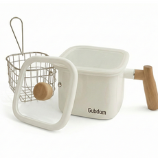 굽담 우드 손잡이 사각 법랑 용기 다용도 보관 냄비, 1.8L(PP뚜껑+튀김망 포함), 화이트, 1개