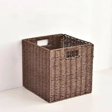 위커 스타일 수납 바구니 사각형 정리함 침실 옷장 침대 밑 수납 바구니 패브릭 소재 접이식 큐빅 수납 캐, 09 커피색 중간 사이즈 27*27*27