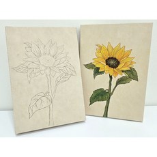 [동양화 화판] 해바라기 한송이 채색화 민화 그리기 천연염색 이합지 판넬 DIY컬러링