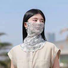 新款錦綸遮臉護頸面罩掛耳面紗圍脖女薄款沙漠面部遮陽防曬臉罩潮高彈絲5號白玫瑰默認顏色