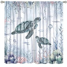 DKMQQUL Sea Turtle Curtains Teal Blue Ocean Beach Coastal Starfish Jellyfish Underwater Animal Wi
