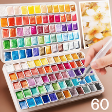 Fowod 메탈릭 펄 수채화물감 글리터 반짝이 고체물감 수채화키트, 60개, 1ml