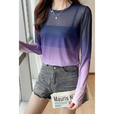 그라데이션 시스루 긴팔 티셔츠 컬러 비치룩 에어로빅 무드 방송댄스 여름 라인댄스복