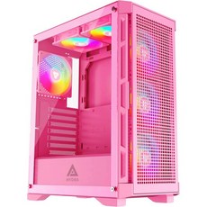 아페비아 하이드라BK 하이드라 미드 타워 게이밍 PC 케이스 6개 120mm ARGB 팬 포함 366가지 RGB 조명 모드 고성능 통기성 메시 전면 패널 강화 유리 측면 USB, HYDRA Pink