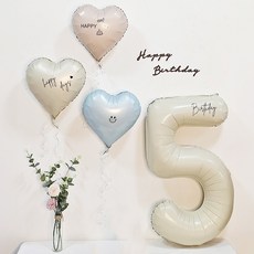 올리브파티 밀키파스텔 하트 호일 풍선 가랜드 숫자 생일 풍선 세트, 1세트, 숫자5