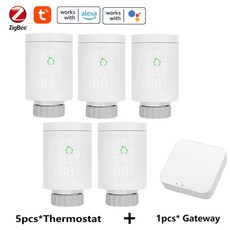 ZigBee 3.0 Tuya 스마트 라디에이터 액추에이터 온도 조절 밸브 컨트롤러 알렉사를 통한 음성 제어, 05 with 5 Controller, 1개