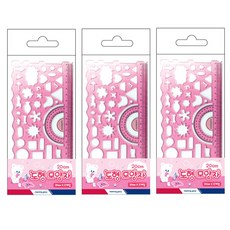 꼬맹이샵 모닝글로리 1200 도형 모양자 뭉스프렌즈 아이비스, 3개, 분홍