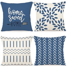 YCOLL 베개 커버 18x18 4 세트 소파 블루 모던 장식용 린넨 던지기 야외 라이트 침대용 패브릭 케이스