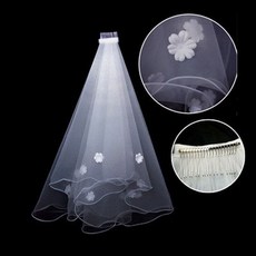 全店 白色婚紗頭紗，新娘超仙森系頭飾，網紅拍照復古結婚簡約短版頭紗, 雙層捲邊花瓣70cm左右帶髮梳, 1個