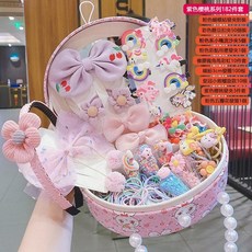 兒童髮飾生日禮物套裝：髮夾髮圈頭繩髮箍，小公主可愛卡通首飾盒，甜美髮飾過家家禮盒, 紫色櫻桃系列182件套+送手提盒, 1個