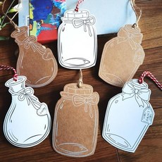 空白吊牌 空白留言卡 復古手工空白漂流瓶心愿墻貼教室牛皮吊牌diy禮物裝飾留言卡片 牛皮紙吊牌 個性吊牌 衣服吊牌, 牛皮白色混合心愿瓶3款60張棉麻各10米, 1個