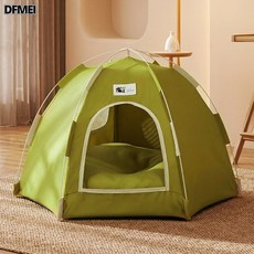 DFMEI 貓帳篷四季通用貓窩別墅可拆洗泰迪狗窩半封閉小型犬戶外流浪貓屋, 1個, 六角帳篷-綠色