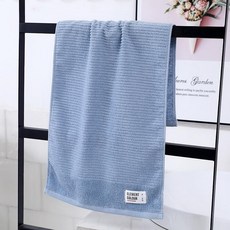 純棉加厚吸水運動毛巾 加長洗澡澡巾, 1個, 素色横纹蓝色,40*90cm