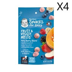 거버 아기용 간식 과일 & 야채 멜트 생후 8개월 이상 베리 베리 블렌드 (1.0oz), 28g, 4개