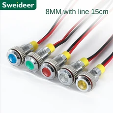 LED 방수 금속 표시등 6/8/10/12/16/19mm 신호등(와이어 포함) 3V 12V 빨강/노랑/파랑/녹색/흰색 버튼, 05 Green, 01 12V용, 18 8mm with wire